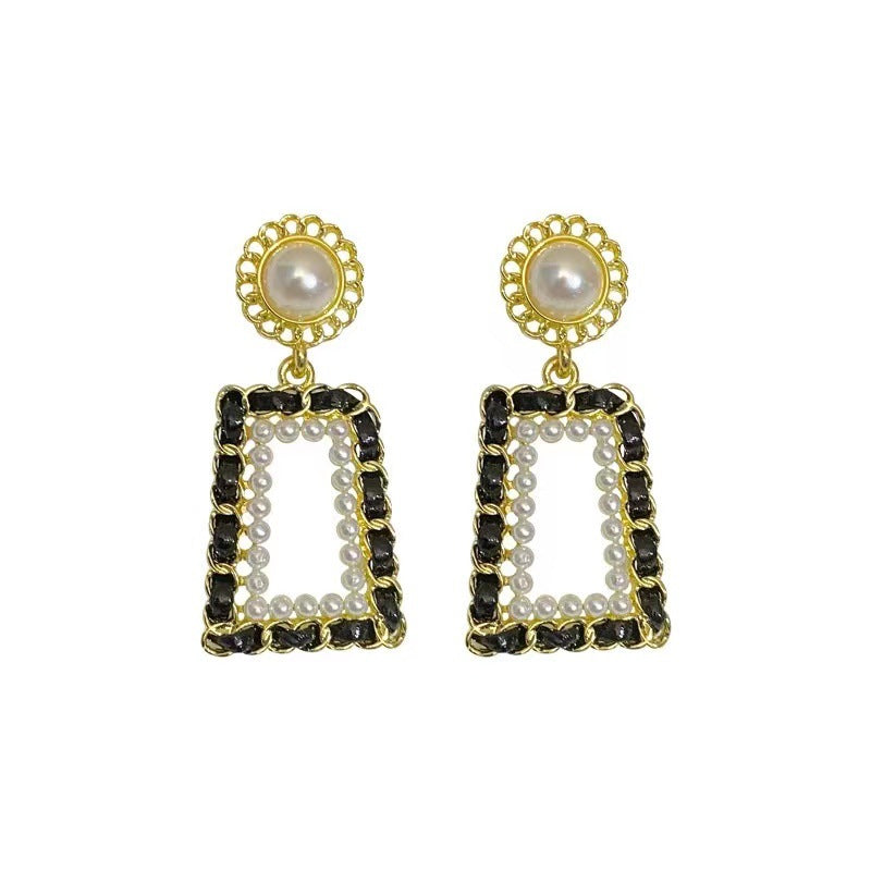 French Geometric Pearl Earrings