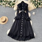 Elegant Embroidered Lace Shirt Dress