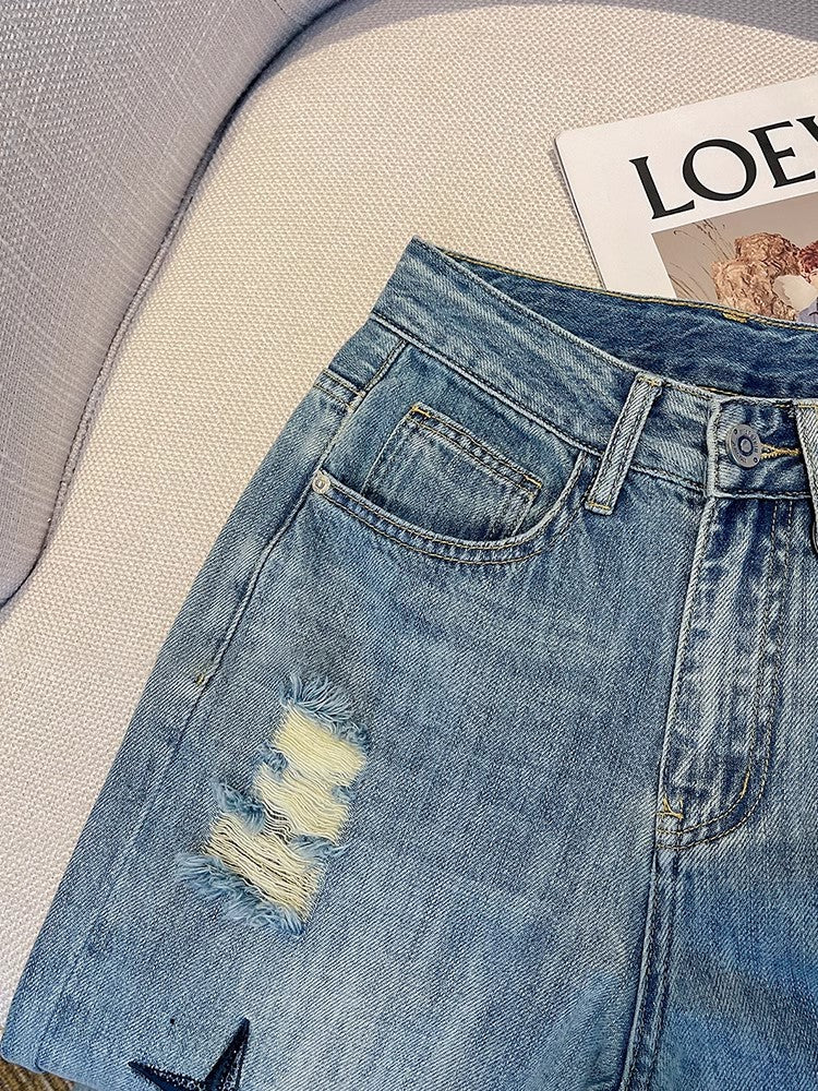 Vintage Star Embroidered Ripped Jeans