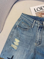 Vintage Star Embroidered Ripped Jeans