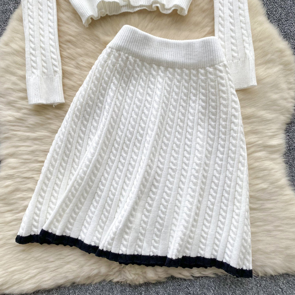 Lapeled Knitwear&Skirt Tweed 2Pcs