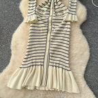Vintage Striped Elastic Knit Dress