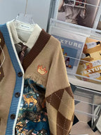 Vintage V-neck Patchwork Cardigan