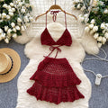 3D Camisole & Skirt Hollow Knitted 2Pcs