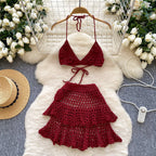 3D Camisole & Skirt Hollow Knitted 2Pcs
