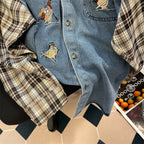Vintage Denim Patchwork Plaid Shirt