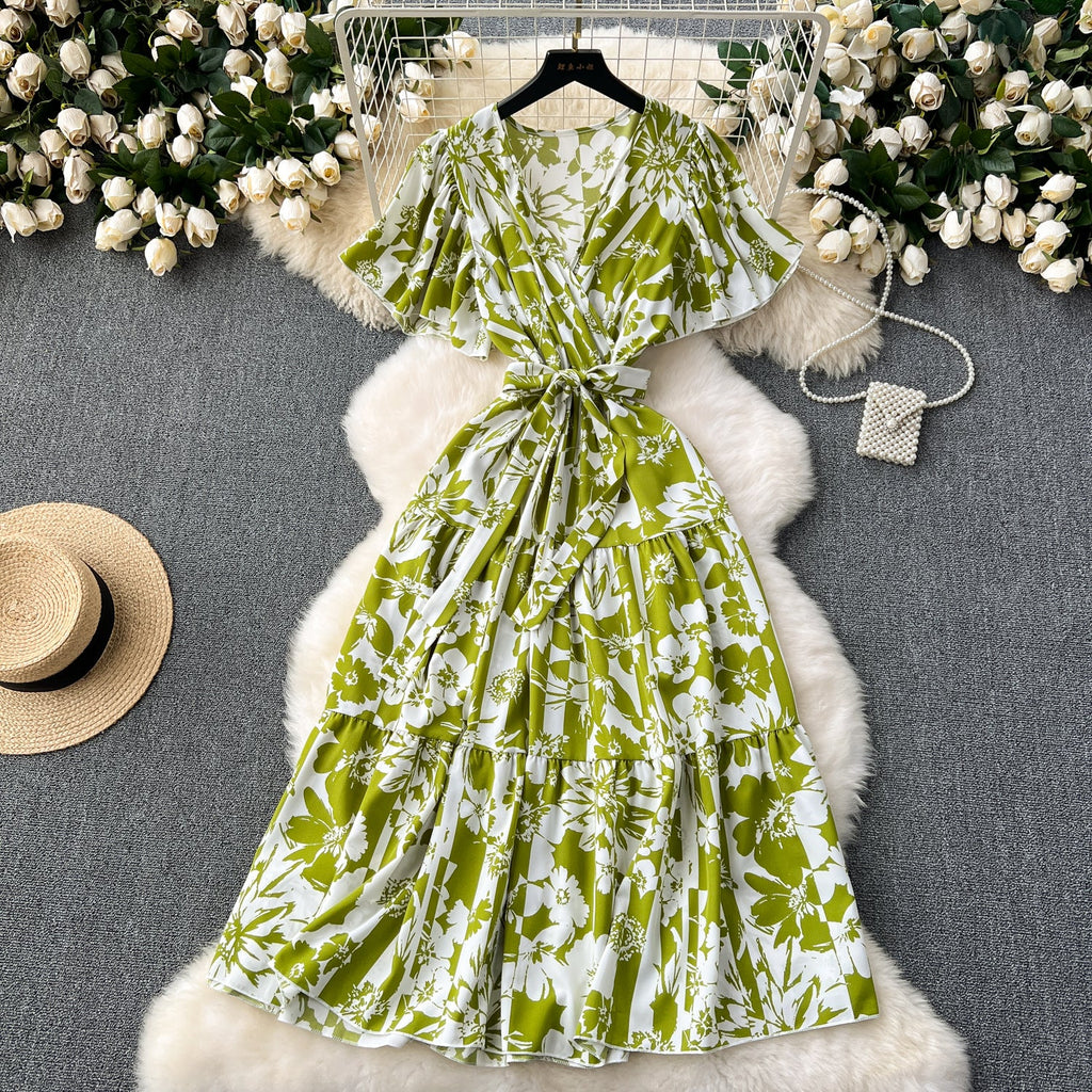 Vintage Ruffled Floral Chiffon Dress
