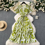Vintage Ruffled Floral Chiffon Dress