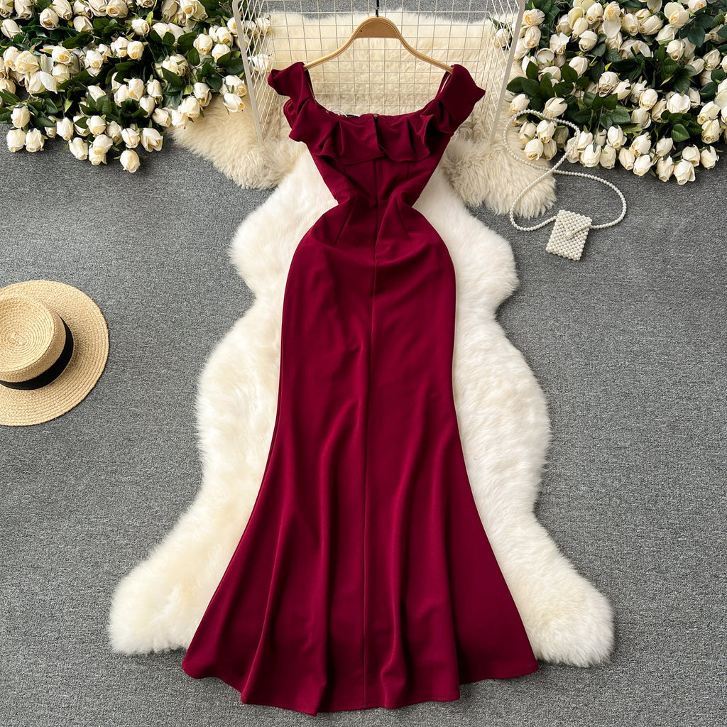 Premium Ruffled Patchwork Slim Dress