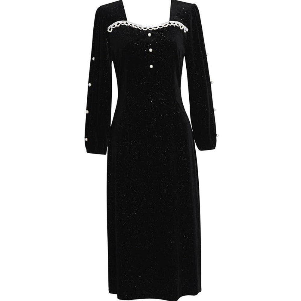 Vintage Square Collar Velvet Dress