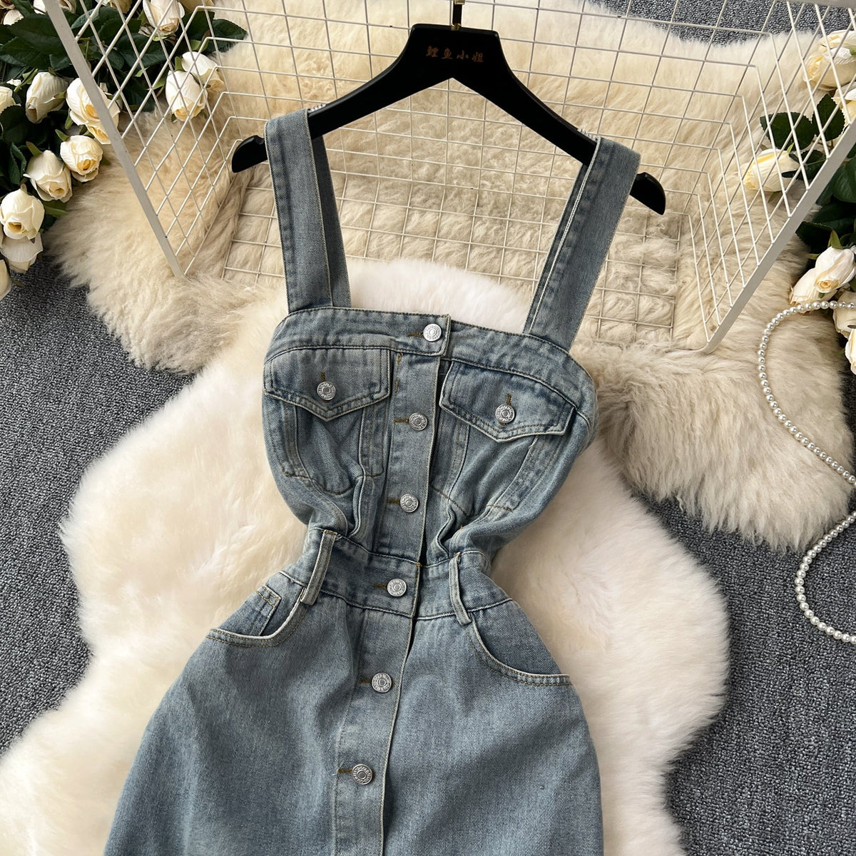 Vintage Distressed Denim Slip Dress