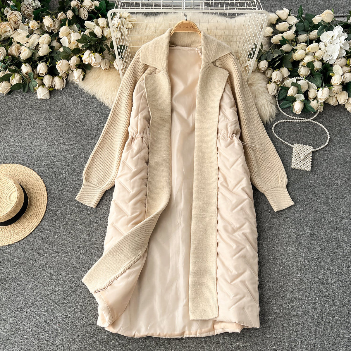 Over-the-knee Patchwork Padded Cardigan
