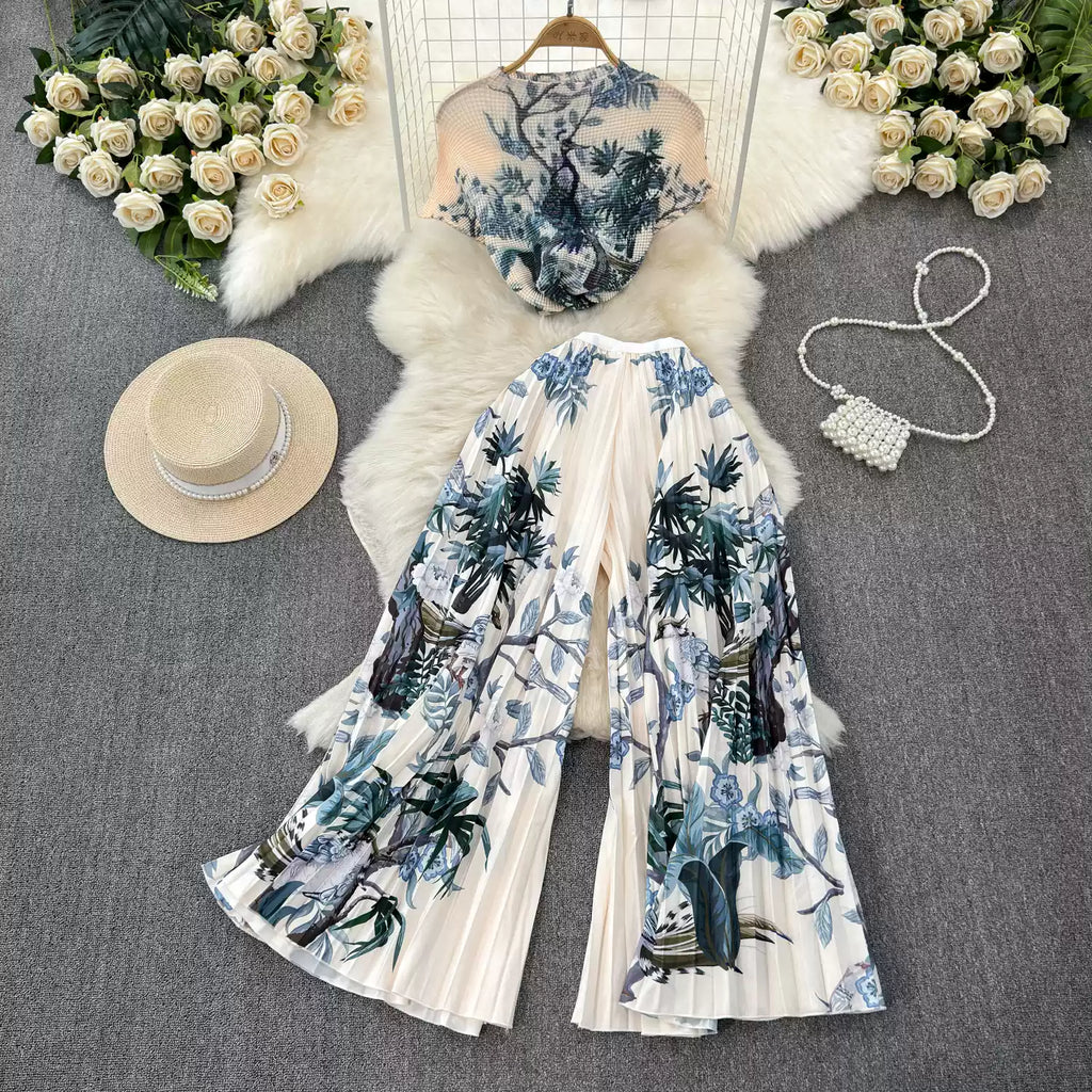 Chiffon T-shirt & Wide-leg Trousers 2Pcs