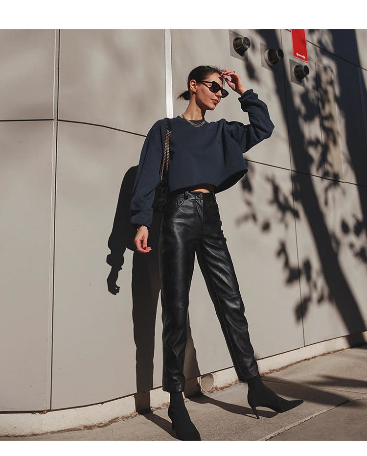Body-shaping PU Leather Ninth Pants