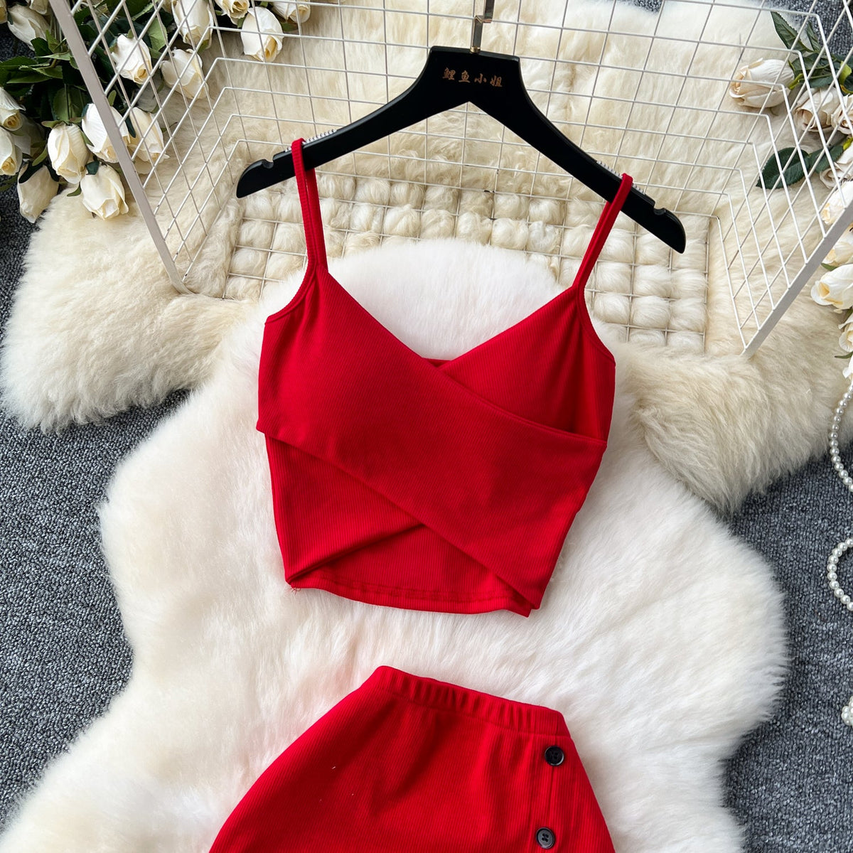 V-neck Camisole&Split Skirt Knitted 2Pcs