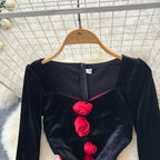 3D Floral Suede Patchwork Dress