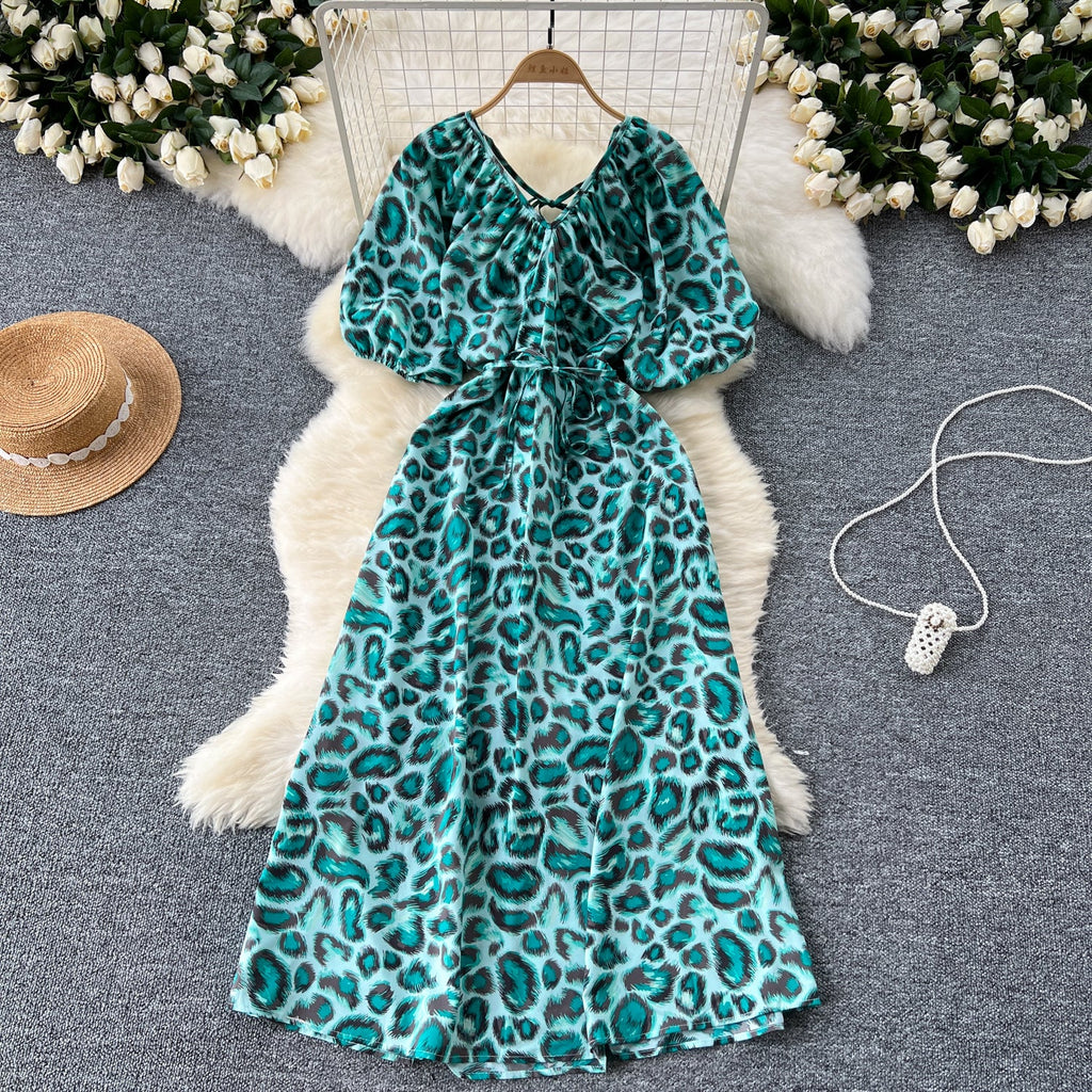 V-neck Pattern Printed Vintage Dress