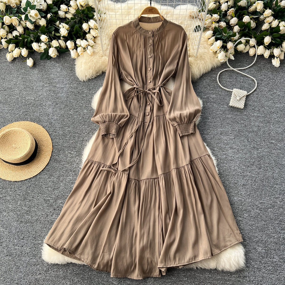 Vintage Solid Color Shirt Dress