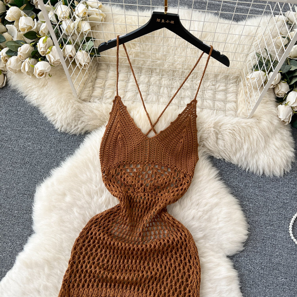 Bohemia Hollowed Caramel Slip Dress
