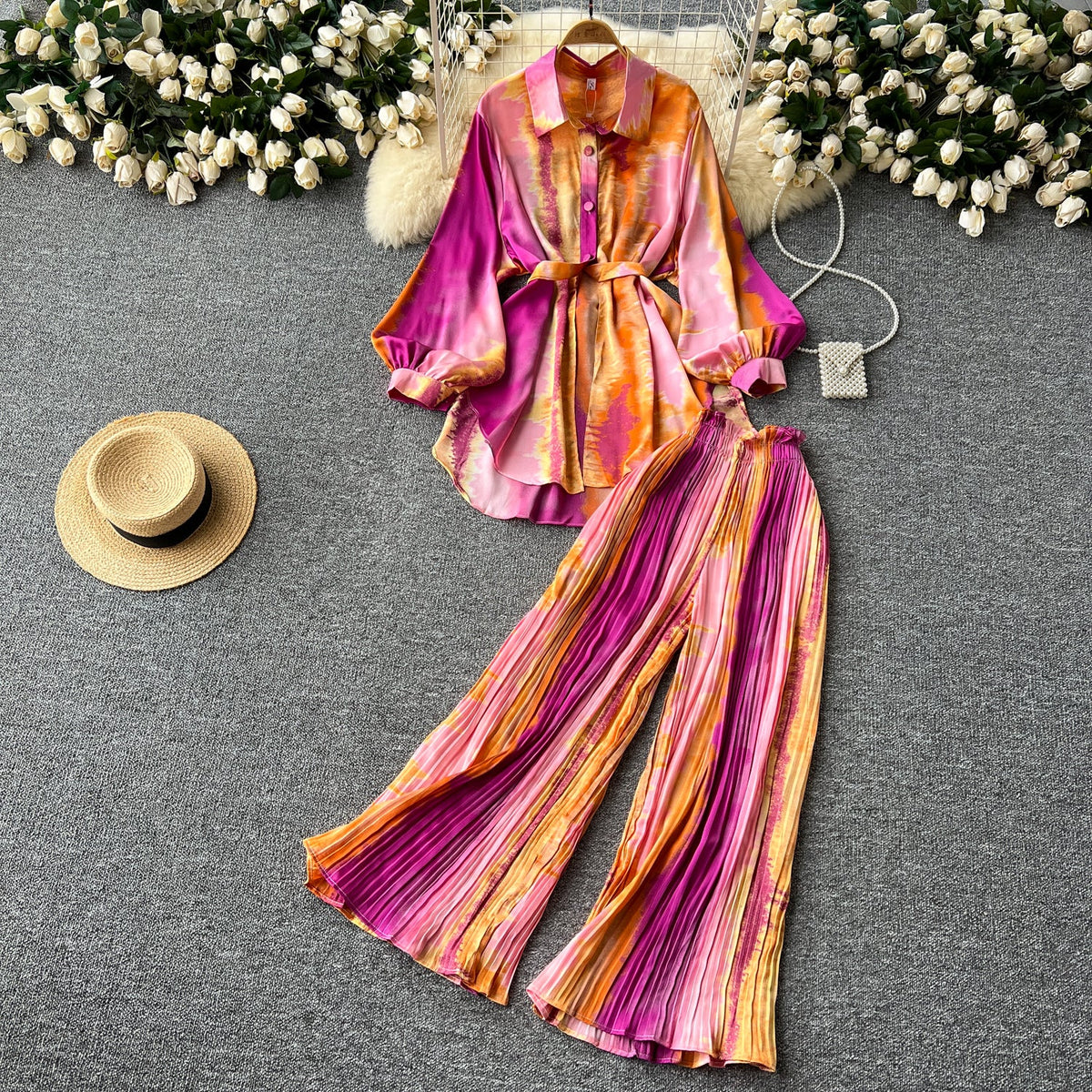 Shirt&Striped Trousers Colorful Printed 2Pcs