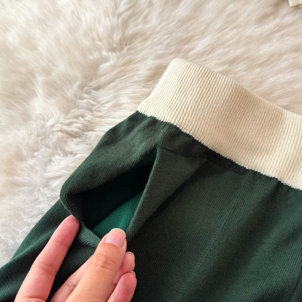 Sweater&Trousers Color-blocking Embroidered 2Pcs