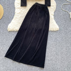 Beaded Ruffled Top & Suede Skirt 2Pcs