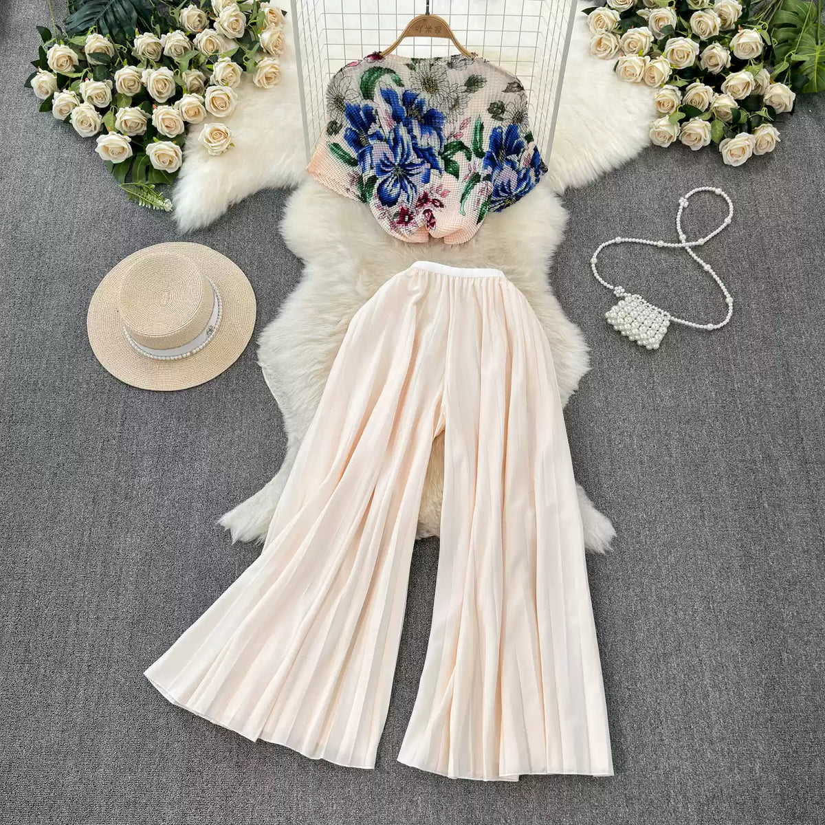 Chiffon T-shirt & Wide-leg Trousers 2Pcs