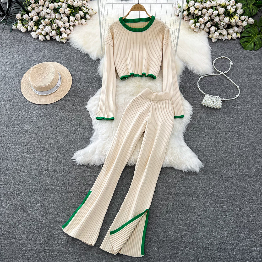 Knitwear&Pants Color-blocking Knitted 2Pcs