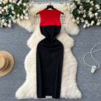 Color Blocking Black Knitted Dress