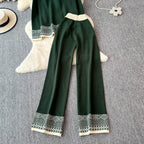 Sweater&Trousers Color-blocking Embroidered 2Pcs