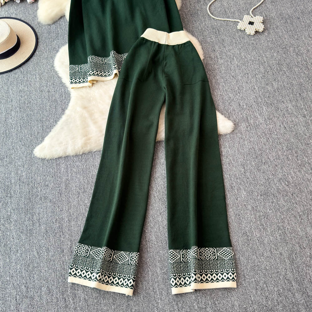 Sweater&Trousers Color-blocking Embroidered 2Pcs