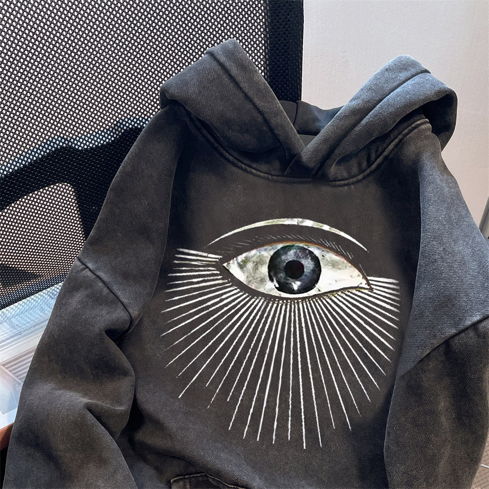 Oversize Distressed Printed Hooded Sweatshirt