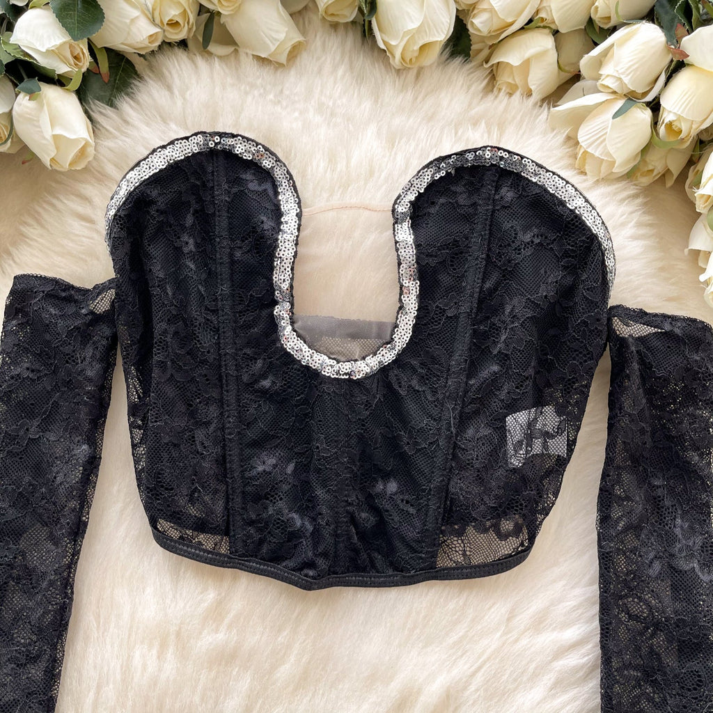 Irregular Design Sequined Mesh Top