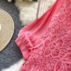 Premium Hollowed Embroidery Lace Shirt