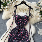Asymmetric Mesh Floral Black Dress