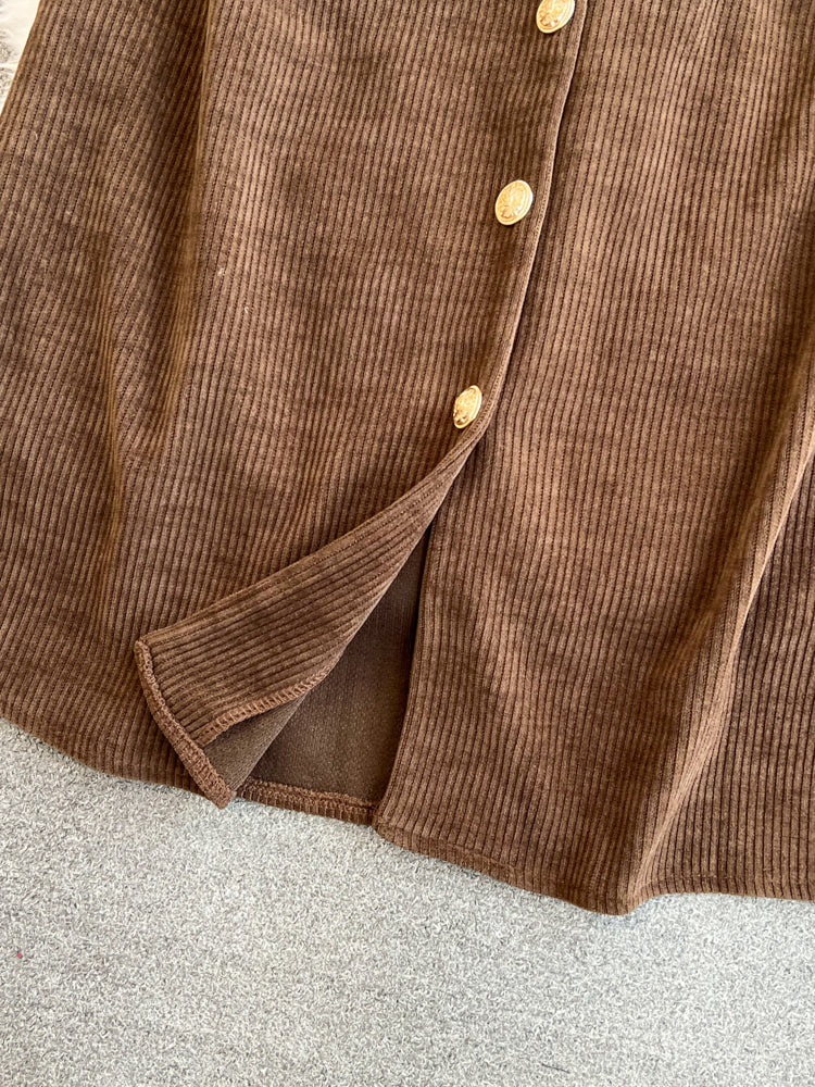 Corduroy Vest Dress&Knitwear 2Pcs