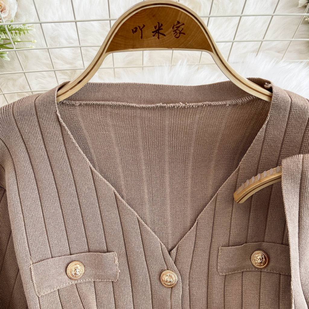 Vest&Cardigan&Trousers Tip-striped 3Pcs