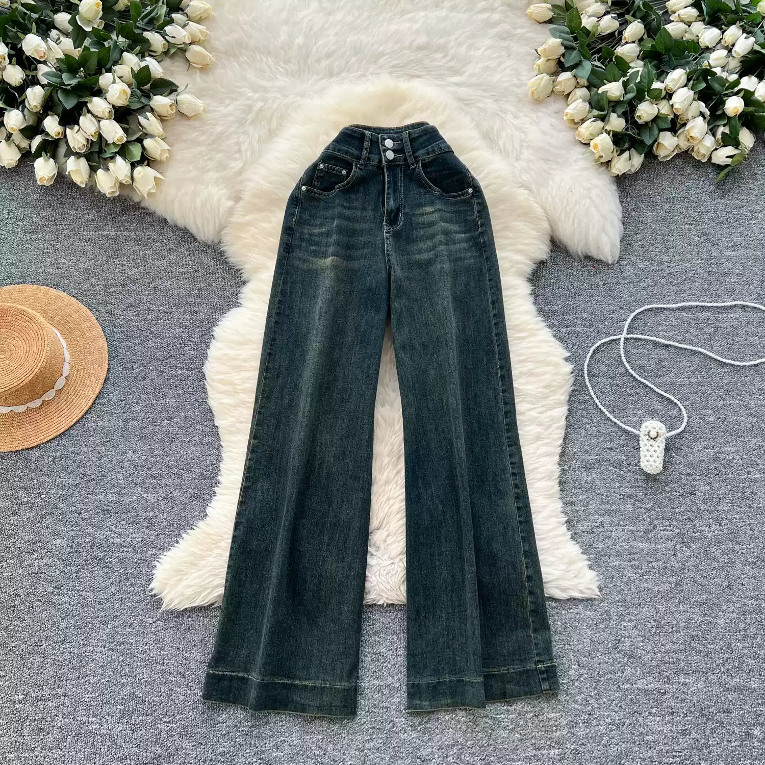 Korean Style High-waist Denim Trousers