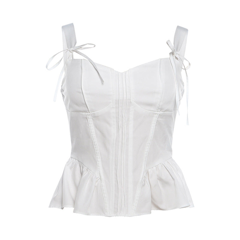 Sweetie Bow Lace-up White Camisole
