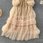 Embroidered 3D Ruffled Mesh Dress