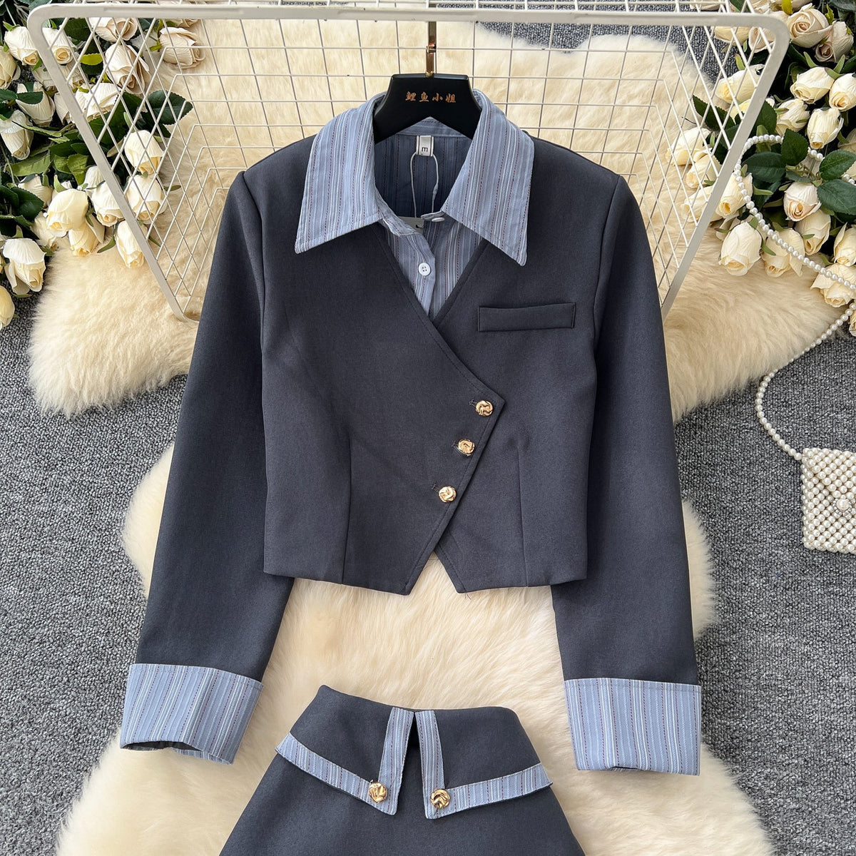 Faux Two-pieces Shirt&Skirt 2Pcs