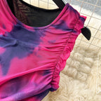Elegant Tie-dye Pleated Vest Dress