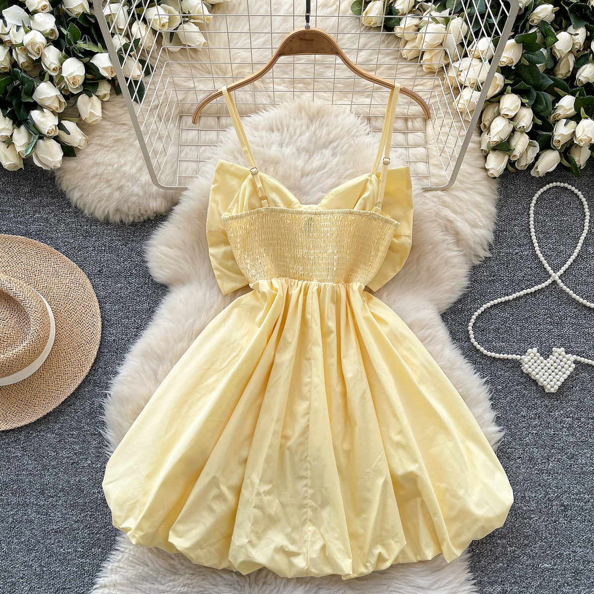 Chic Large Bow Elastic Slip Dress