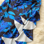 Asymmetric Ruffled Printed Halter Dress