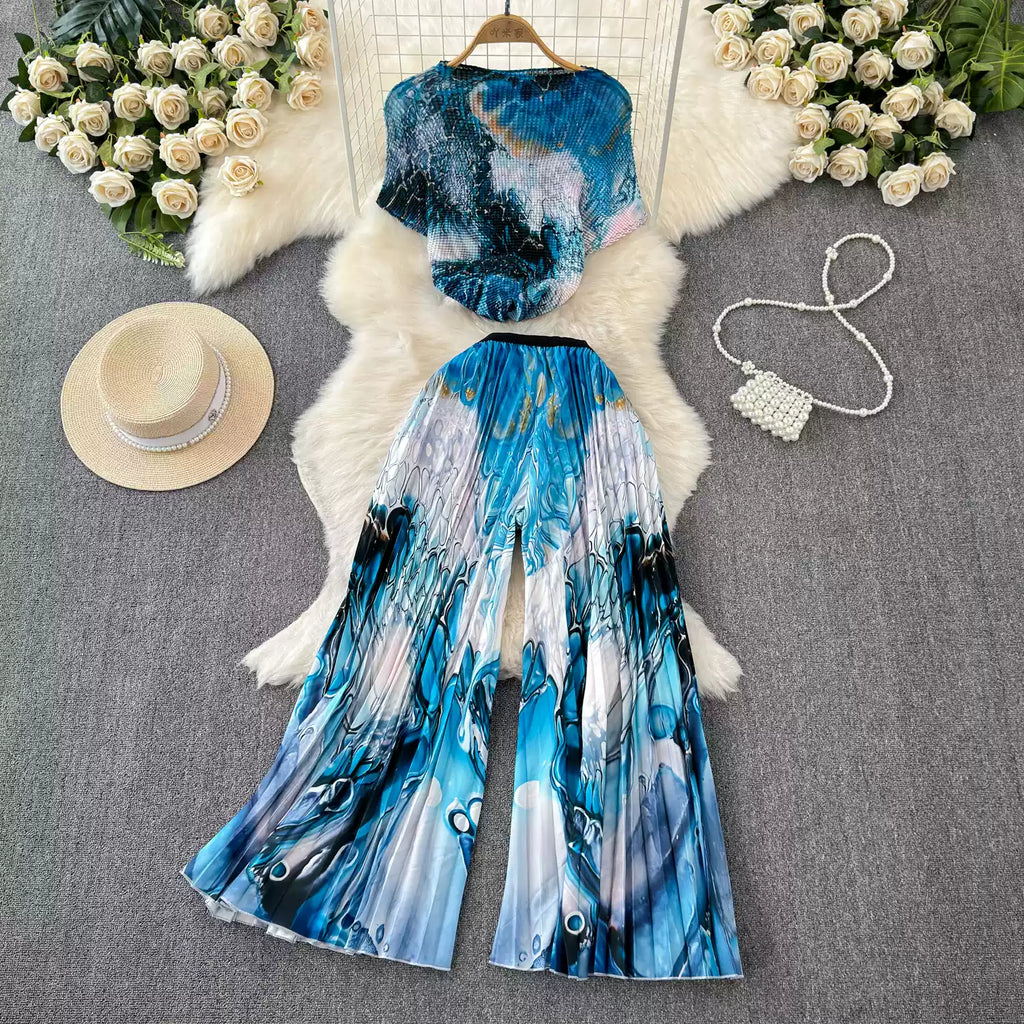 Chiffon T-shirt & Wide-leg Trousers 2Pcs