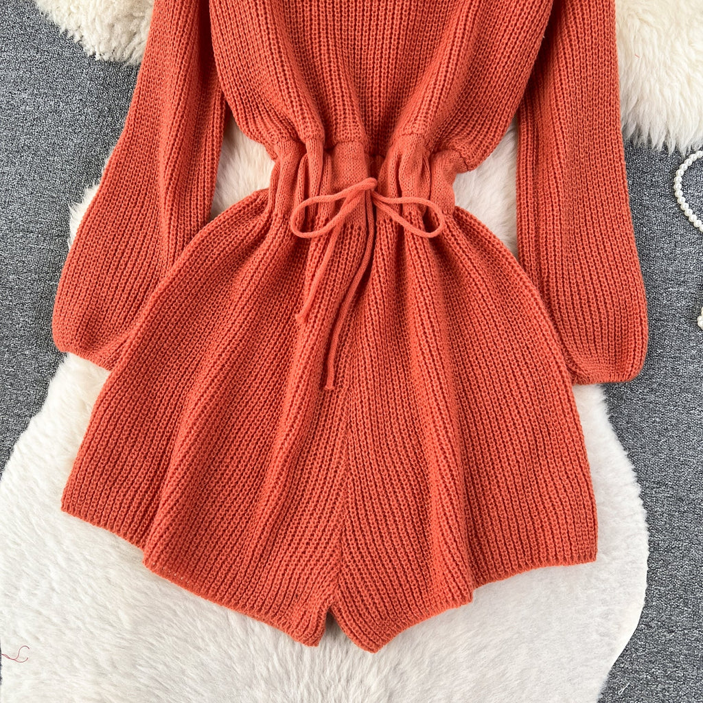 Elastic Solid Color Hollowed Knit Romper