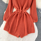 Elastic Solid Color Hollowed Knit Romper