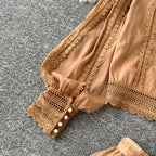 V-neck Shirt&Skirt Lace Patchwork 2Pcs