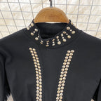 Vintage Rhinestone Studded Elastic Dress