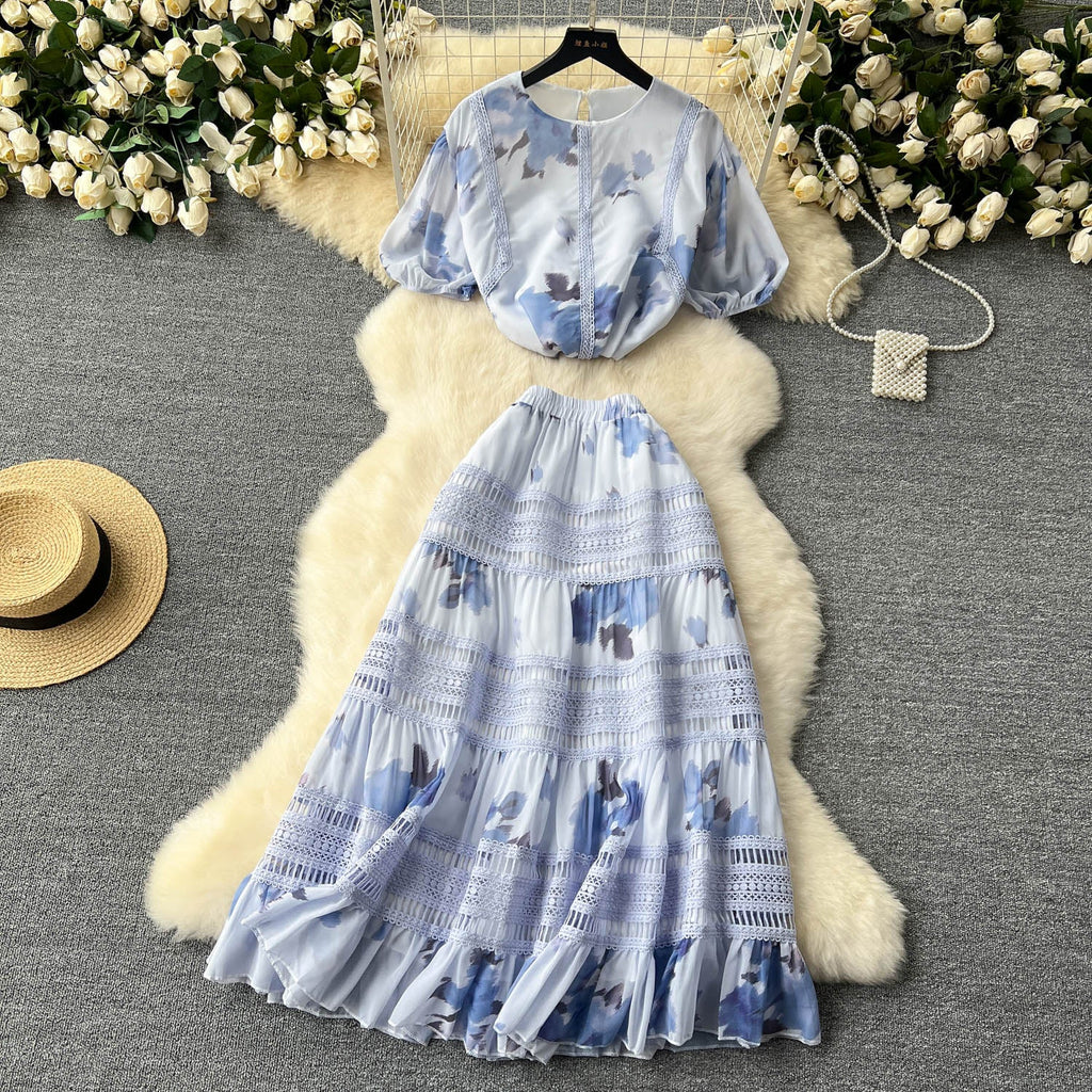 Top&Half-body Skirt Floral 2Pcs